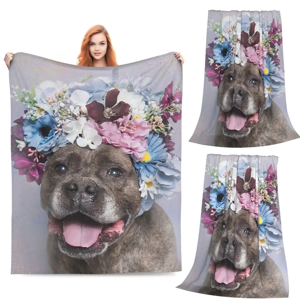 Pit Bull Flower Power Apollo Blanket Soft Warm Flannel Throw Blanket Plush for Bed Living room Picnic Travel Home Sofa
