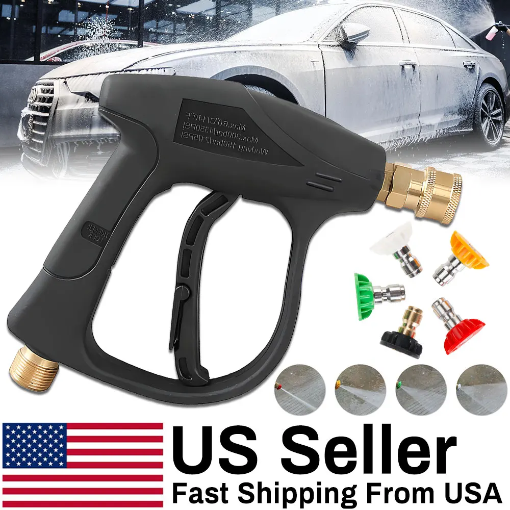 

Пистолет для мойки высокого давления с короткой ручкой, одинарный водяной пистолет из алюминиевого сплава с 5 насадками и адаптером Karcher для мойки автомобилей в саду