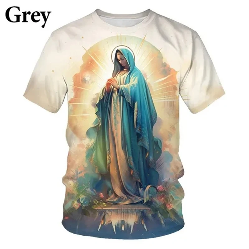 Virgin Mary Christian Graphic T-shirt 3D Printing Mother Of God Cross Faith Casual T Shirt Our Lady Tee Streetwear Women Tops