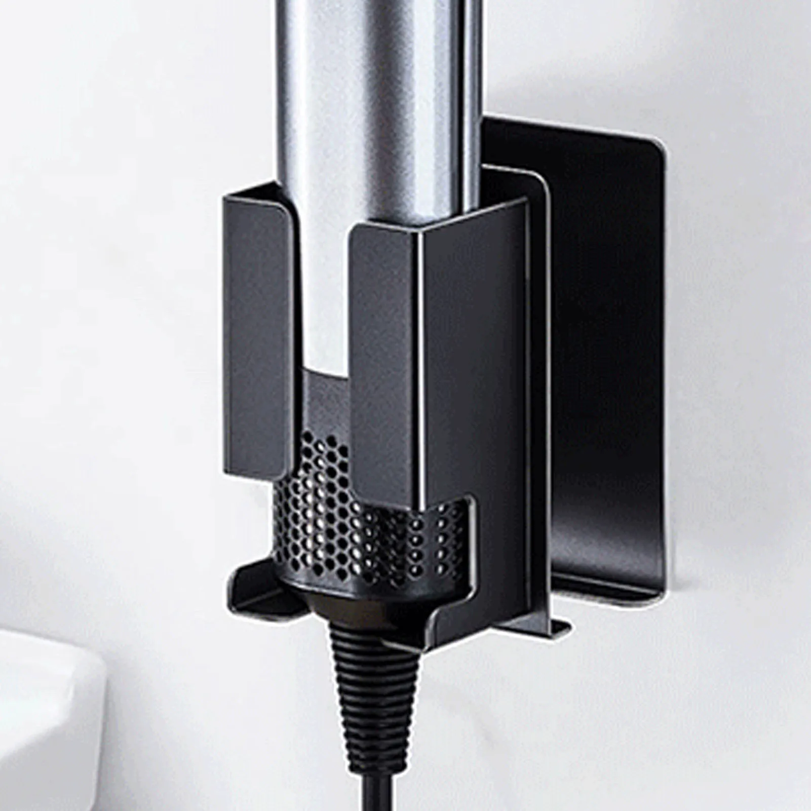 Soporte de Pared para Plancha de Pelo, Organizador de Almacenamiento de Herramientas de Peluquería de Acero al Carbono con Adhesivo para Rizador de Pelo, Baño