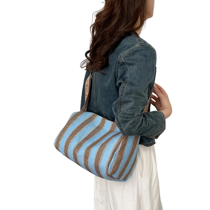 Upgraded Striped Pillow Bag Elegant & Versatile Sholuder Bag Fashionable Girls Bag for Commuting & Traveling Durable 517D