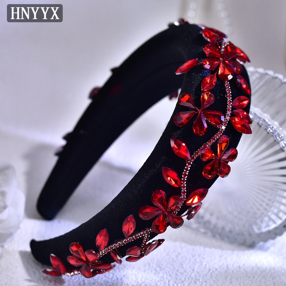 

HNYYX Rhinestone Headband Flashing Red Crystal Hairband Baroque Fashion Thickened Hair Accessories Daily Parties Headpiece A278