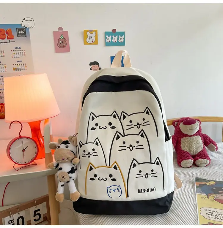 Cute Cat Pattern Backpack Women Kawaii High-capacity Fashion Female Backpack Travel High School Girls Book Bags For Student 2023