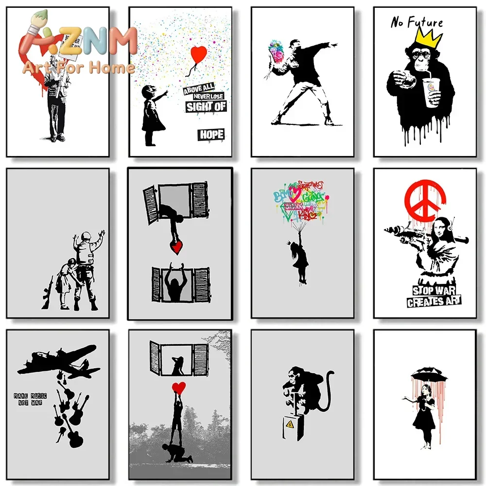Banksy Modern Graffiti Art Posters and Prints Abstract Art Canvas Painting Street Pop Wall Art Pictures for Home Decor Cuadros