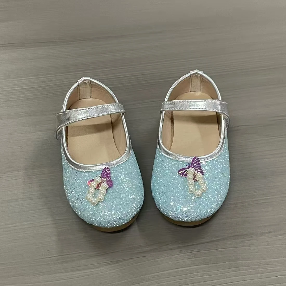 Xingliupi Girl Flat Performance Shoes Fashion Shallow Mouth Outdoor Simple Shape Baby Princess Leather Kids Shoes Light Blue