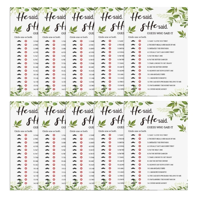 10pcs Green Plant Bridal Shower Game Card Set Party Guest Game Supplies Accessory for Wedding Birthday Festival Present B03E