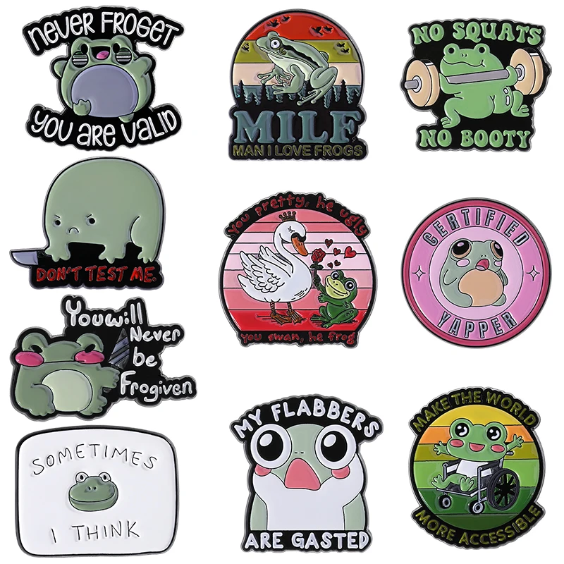 Cartoon Never Froget No Squats No Booty Enamel Pins Funny Cute You Swan He Frog Animal Brooch Bag Lapel Badge Jewelry Gifts