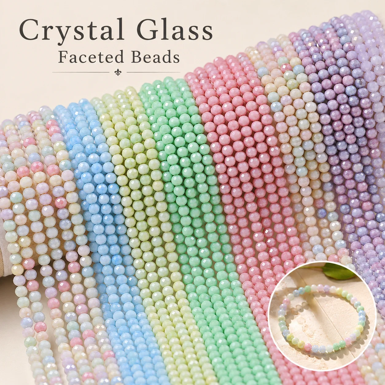 4mm 120-piece Set Glass Flat Beads Water-Dyed Multicolor Handmade DIY Jewelry Making Beading Loose Bead Bracelet Accessories