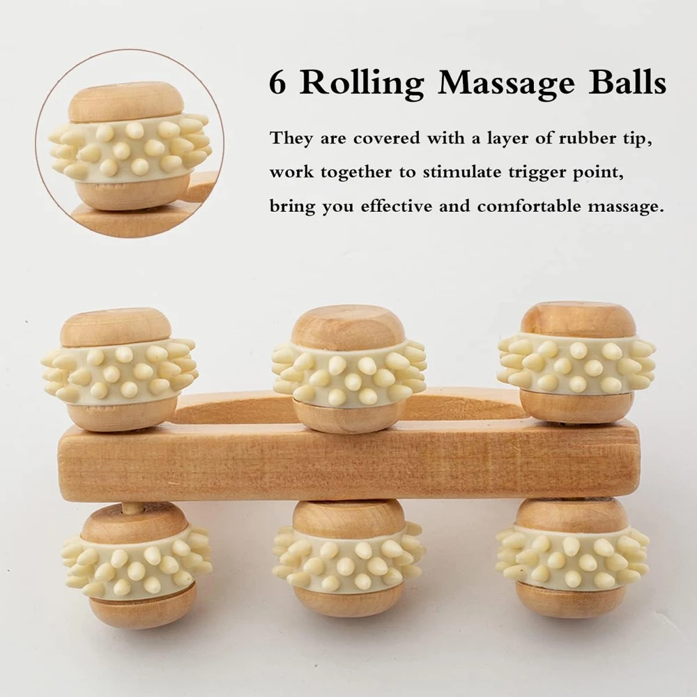 1Pcs Handheld Massage Roller for Sore Muscle, Wood Therapy Massage Tools for Body, Wooden Fascia Roller for Deep Tissue