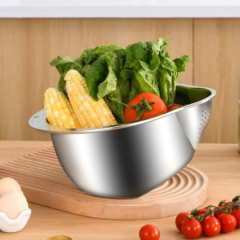 1pc Rice Washer Strainer Bowl Stainles Steel 304 Rice Washing Bowl Rice Sieve Colander Fruit And Vegetable Strainer Kitchen Tool