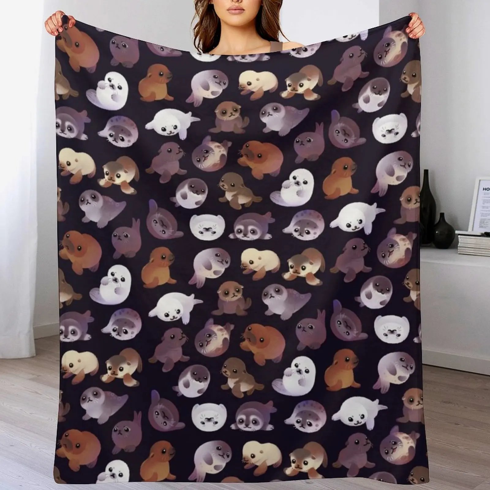 

Seal pup - dark Throw Blanket Multi Use Warm Blanket for Living Room Bedroom
