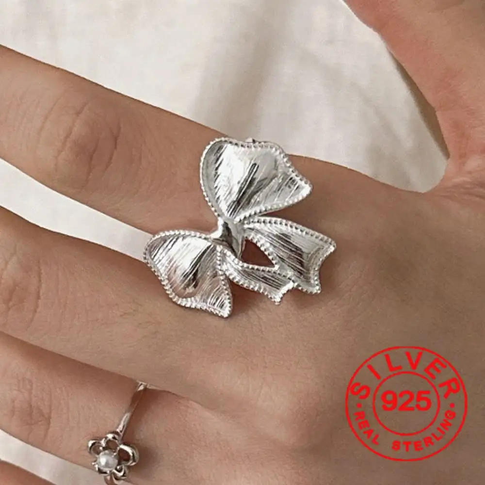 BF CLUB Silver Color Rings for Women Fashion Geometric Handmade Irregular Vintage Simple Big Bow Open Ring Party Christmas Gift