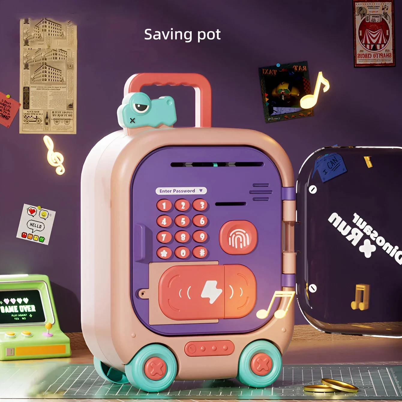 Hucha con contraseña para deslizar, música, gran capacidad, portátil, multifuncional, caja de ahorro de dinero, tarjeta, juguetes para niños, regalos