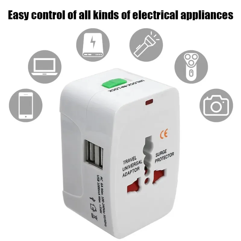 

All in One Universal International Plug Adapter 2 USB Port World Travel AC Power Charger Adapter AU US UK EU Converter