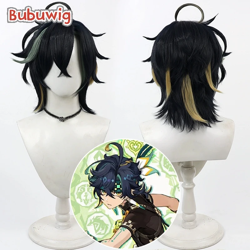 

Bubuwig Synthetic Hair Natlan Kinich Cosplay Wigs Genshin Impact Natlan Kinich 35cm Short Mixed Black Men Cos Wig Heat Resistant