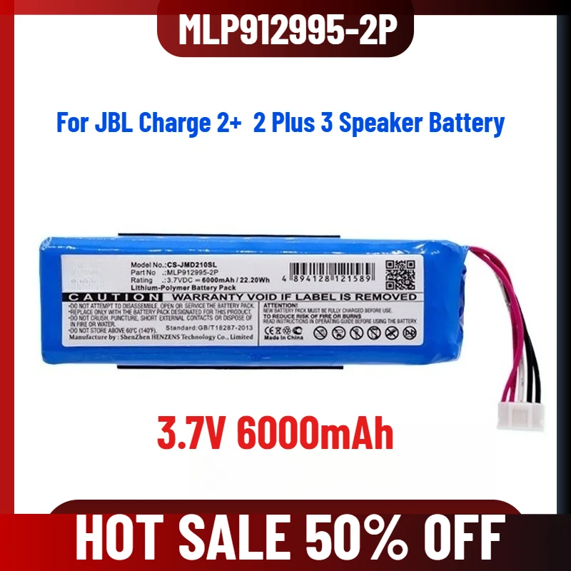 

3.7V 6000mAh for JBL Charge 2+ 2 Plus 3 Speaker Battery MLP912995-2P