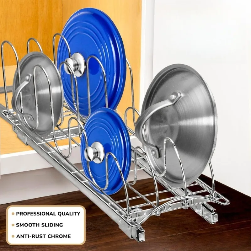

US Shipping Sliding Kitchen Cabinet Organizer Rack for Pots Pans Lids Cookie Sheets Storage 7.25 x 21 Inch Chrome Lifetime