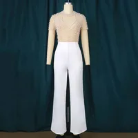 Elegant Jumpsuits & Rompers for Women O Nec Short Sleeve Beaded High Waisted Luxury Female Birthday Dinner Party Overalls Outfit - Image 2