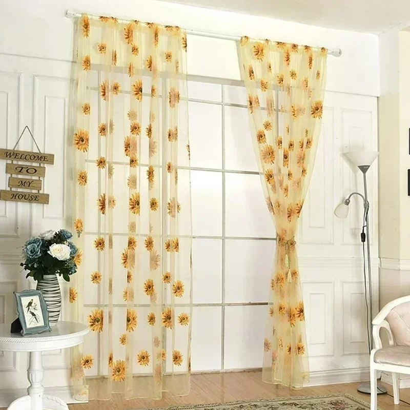 100*200 Cm Sunflower Summer Tulle Curtains Living Room Bedroom Kitchen Window Panels New Home Decoration