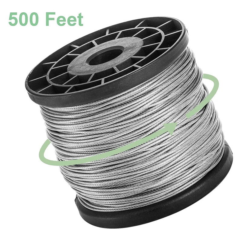 1/16Inch X 500Feet Wire Rope Cable, Braided Wire Stranded Rope Outdoor Clothesline Aircraft Cable For Trellis