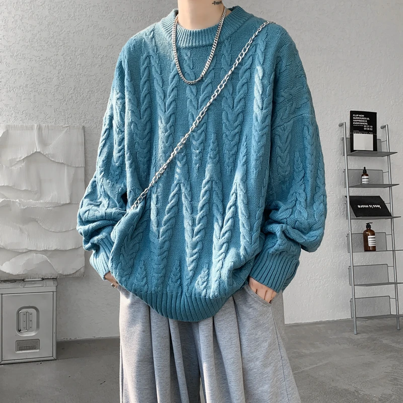 M-XXXXXXXXL Plus Size Mens Jumpers Crew Neck Loose Fit Heavy Knitted Soft Winter Pullover Sweaters Plain Color Long Sleeve Top