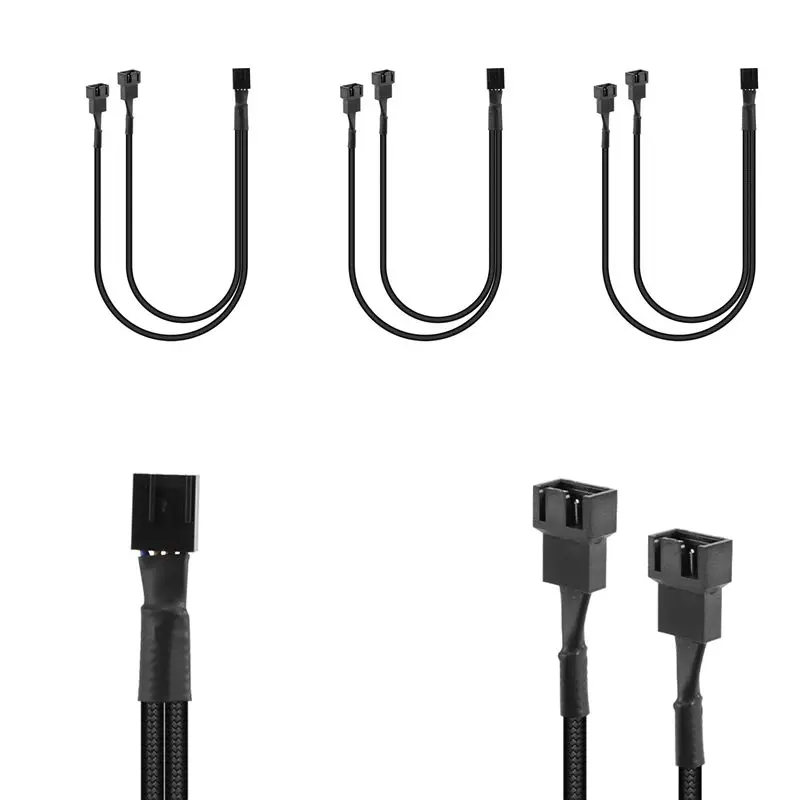 Ingenious-4 Pack PWM Fan Splitter Cable Y Splitter Computer PC Fan Power Cable 4 Pin 1 To 2 Converter, Black Sleeved Braided