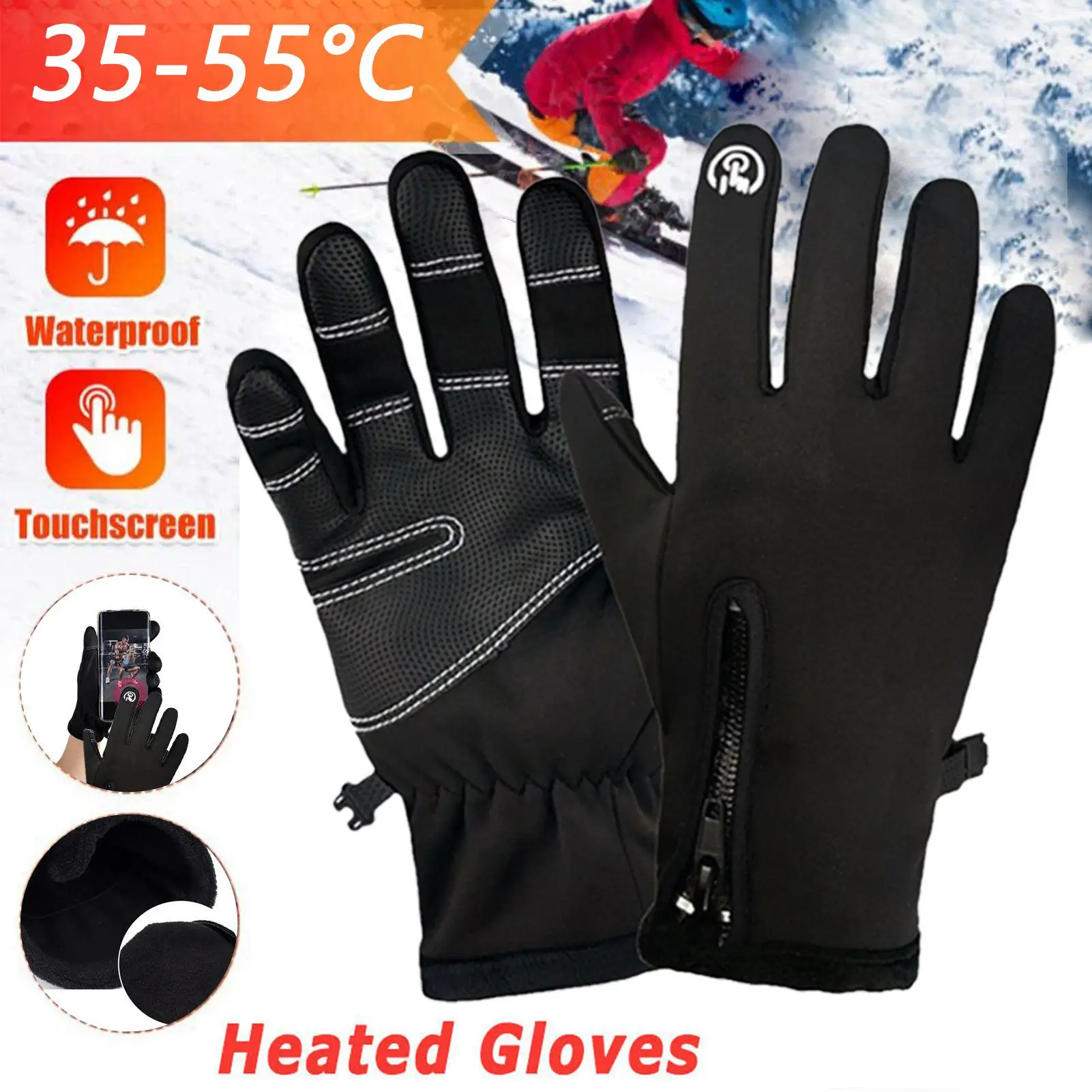 

Перчатки с подогревом, электрические перчатки с сенсорным экраном на зиму, 3 настройки, зимние варежки, обогреватель для женщин и мужчин, езда на велосипеде