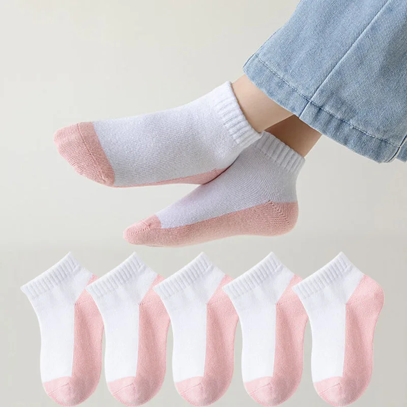 5 Pairs/Lot Children Socks Boy Girl Baby Cotton Fashion Black White Gray Pink For Summer New 1-12 Years Kids Teens Student Socks