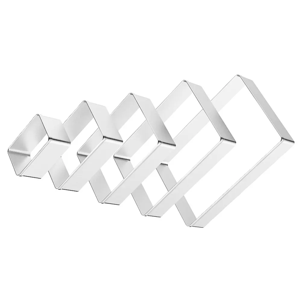 

5pcs Rectangle Cookie Cutter Set Stainless Steel Biscuit Tools For Baking Pastry Dough Cake Molds Mousse Ring Fondant Decorating
