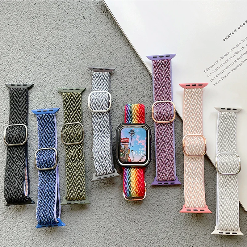Shiny Stretchy Nylon Strap for Apple Watch band 44mm Ultra 49mm 45/42mm 40/41/mm correa apple watch Series 8 7 6 5 4 Se Bracelet