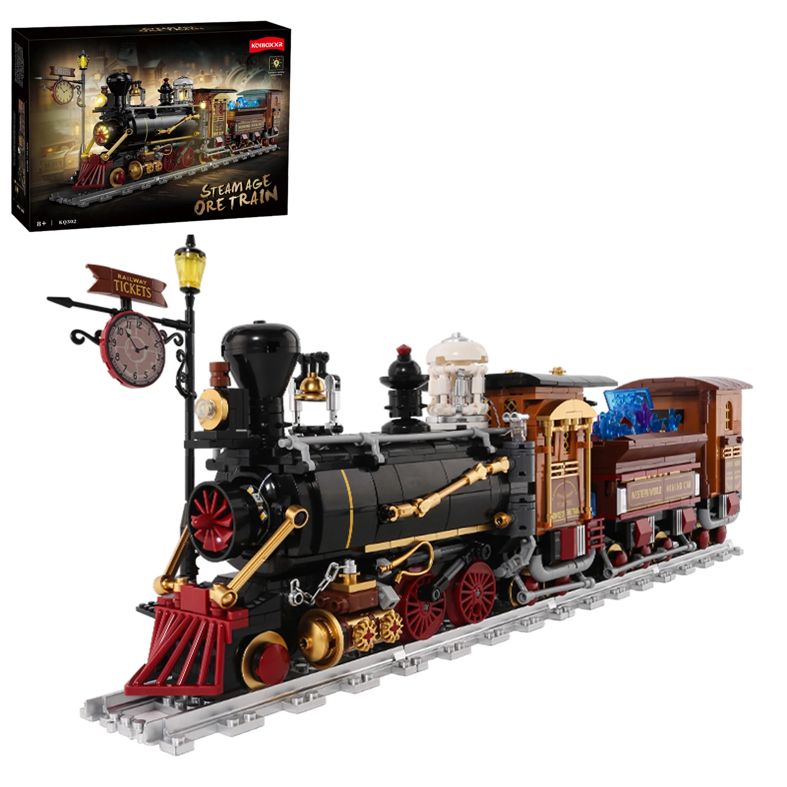 KQ302 1402 pièces Train de minerai mécanique blocs de construction Steampunk créatifs avec lumières LED pour adultes