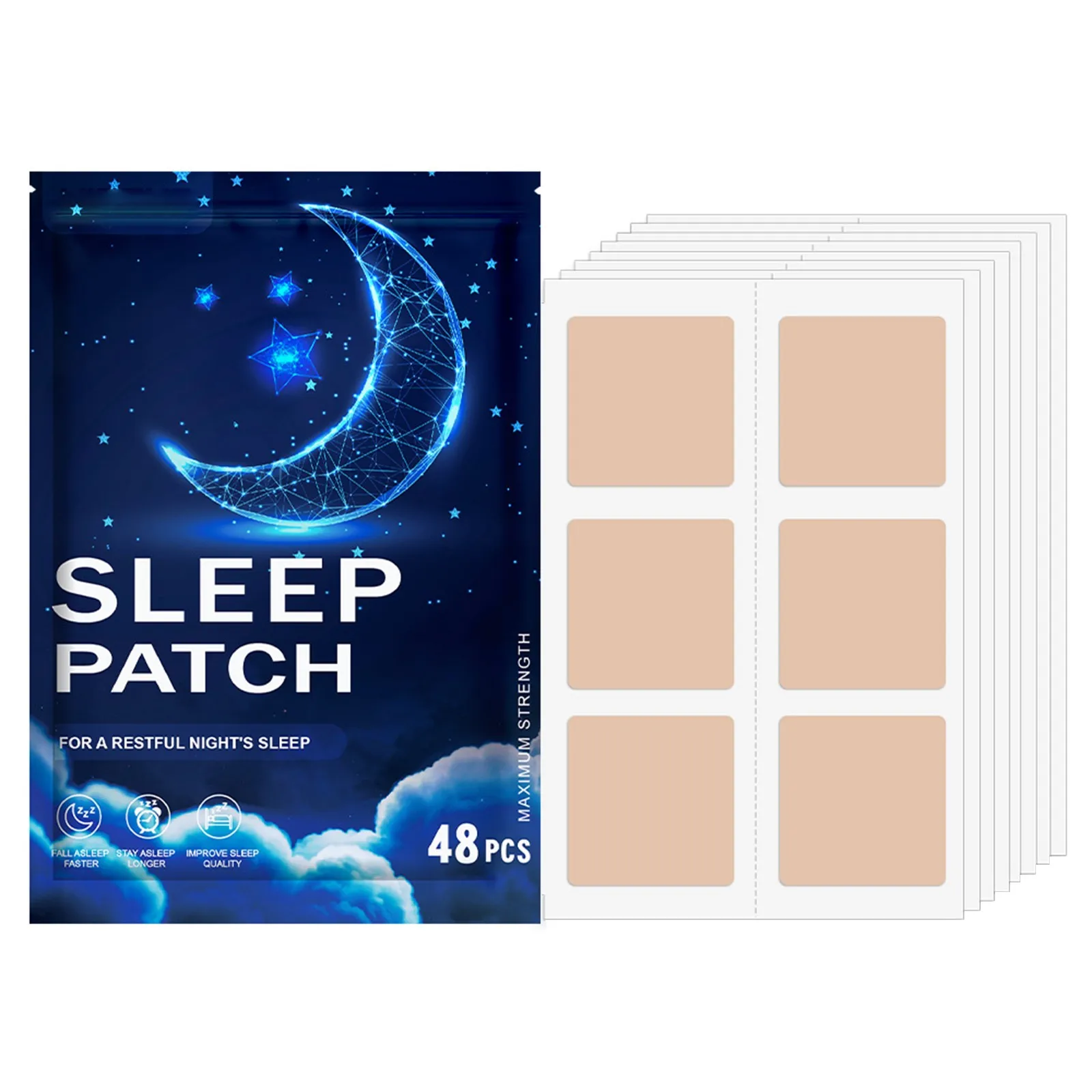 48pcs Adult Sleeping Patches Relieve Stress Promote Sleep Hypnotic Artifact Adult Soothing Decompression Massage Relax Stickers