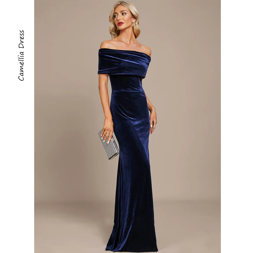 

New Sheath Evening Dresses Off the Shoulder Party Dresses Strapless Velvet Formal Dresses Vestidos De Fiesta فساتين السهرة