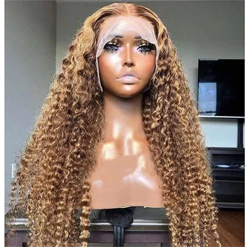 26Inch 180Density Kinky Curly Highlight Blond Glueless Soft Lace Front Wig For Black Women BabyHair Heat Resistant Preplucked