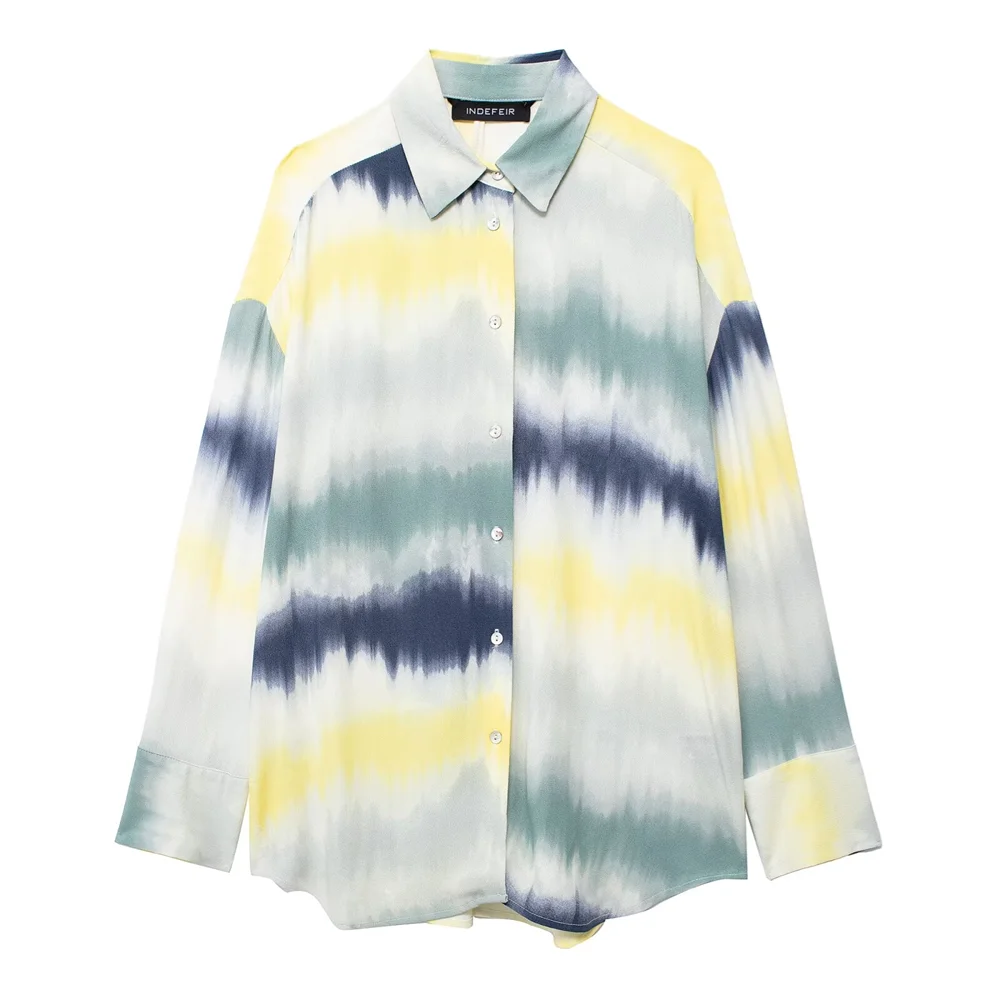 PB&ZA 2024 Spring New Women\'s Fashion and Elegance Casual Versatile Tie Dyed Printing Hanging Shirt Wide Leg Pants Set