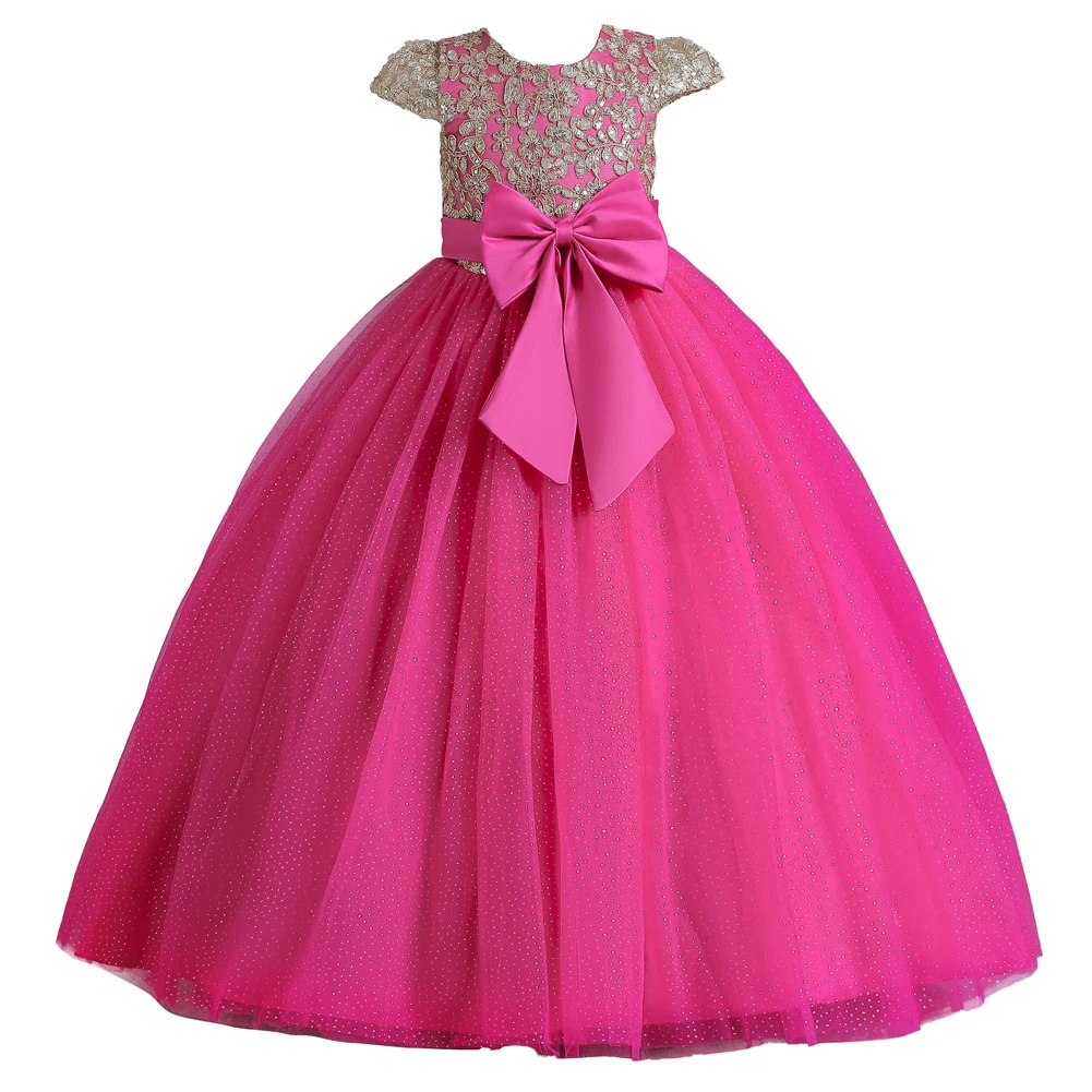 Girls\' princess dress, girls\' long wedding dress, fluffy bow, princess dress, holiday party, piano performance costume