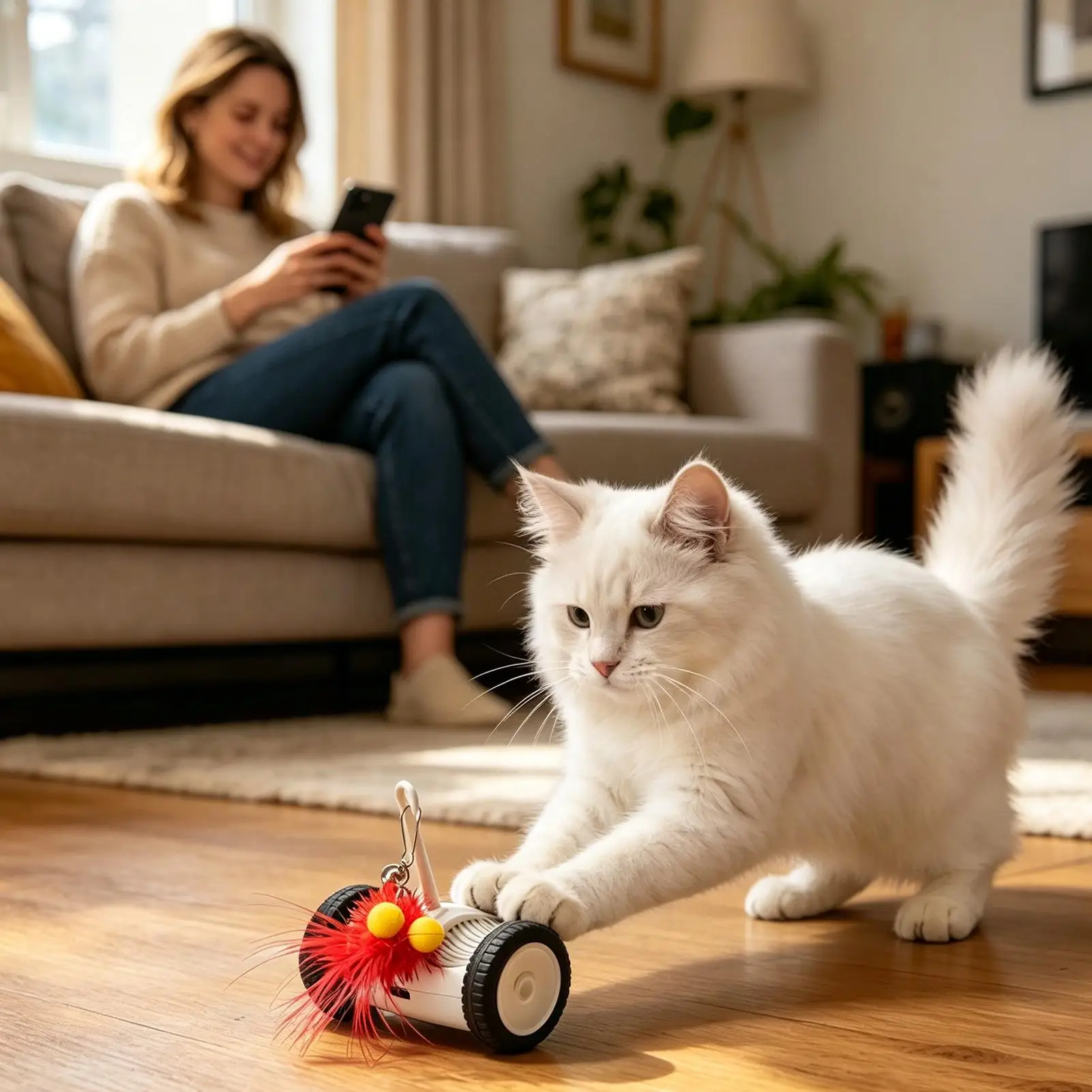 Interactive Cat Toy Obstacle Avoidance Rechargeable Teaser Indoor Cat Toy Automatic Moving For Small Medium Large Breeds Living