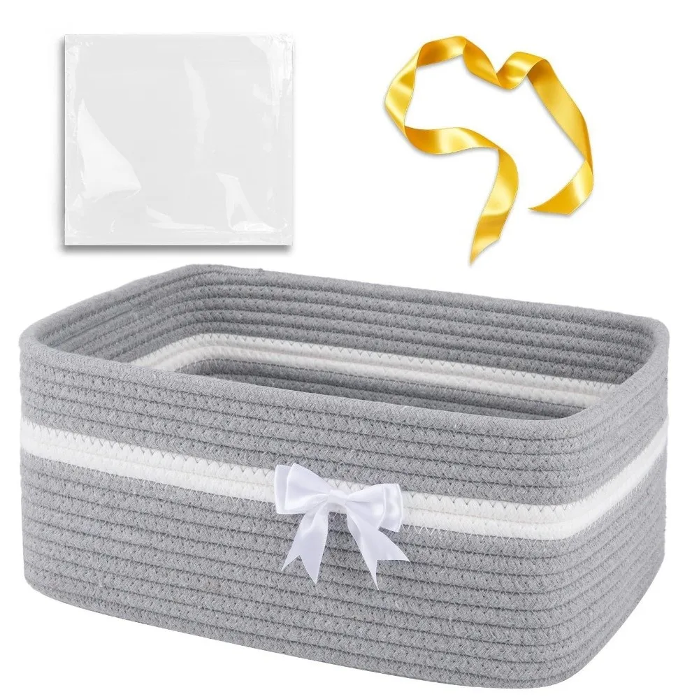 With Handle Cotton Rope Basket Bowknot Decor Ribbon Christmas Gift Container Square Storage Basket Desktop Organization