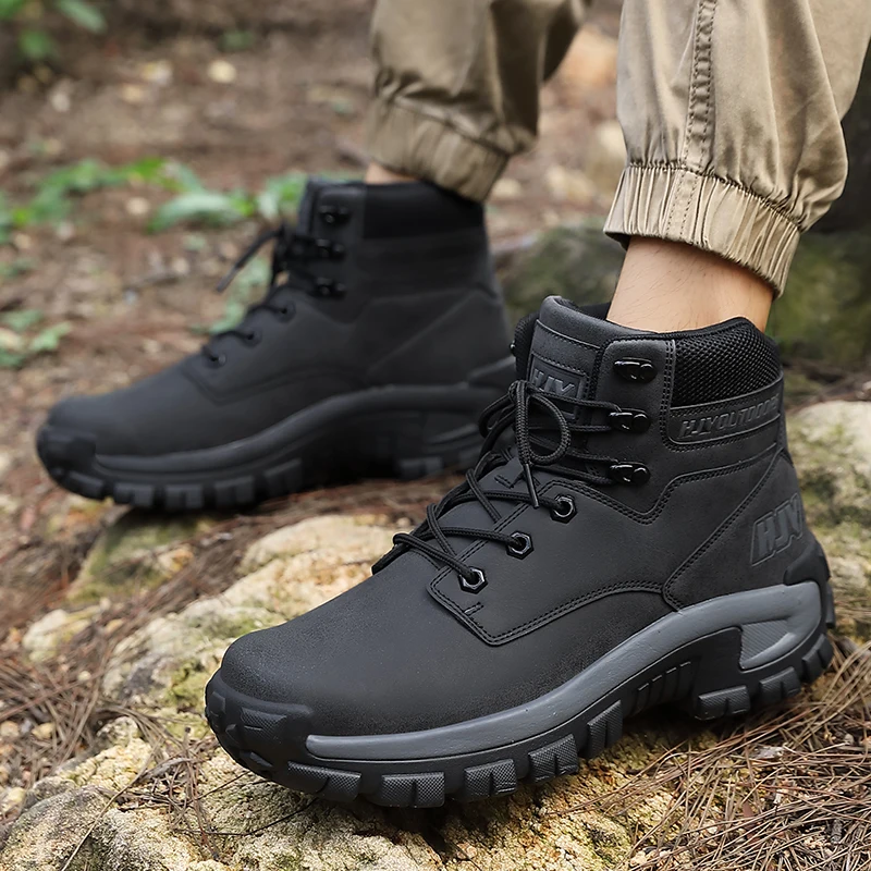 

High-Top Leather Men's Boots Breathable Desert Combat Boots Outdoor Non-slip Hiking Boots Men Motorcycle Boots Work Ankle Boots