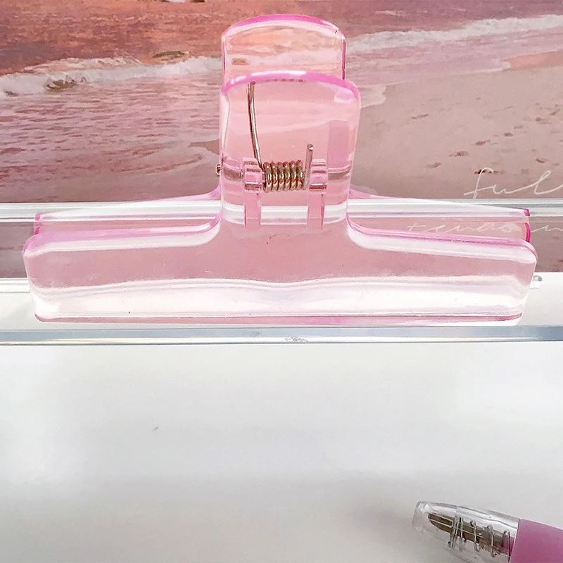 1 قطعة مشبك شفاف من الأكريليك حساب يدوي مشبك كبير مجلد ذيل طويل لحامل مجلد أوراق اختبار مكتب الطالب #4