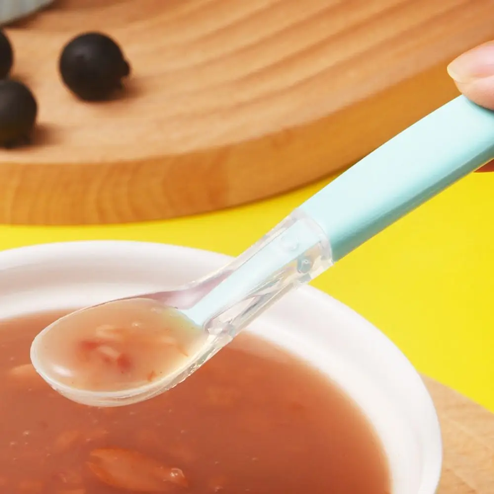 Double Head Baby Cutlery Feeding Spoon Silicone Stainless Steel Baby Fruit Scraping Mud Spoon Multifunctional