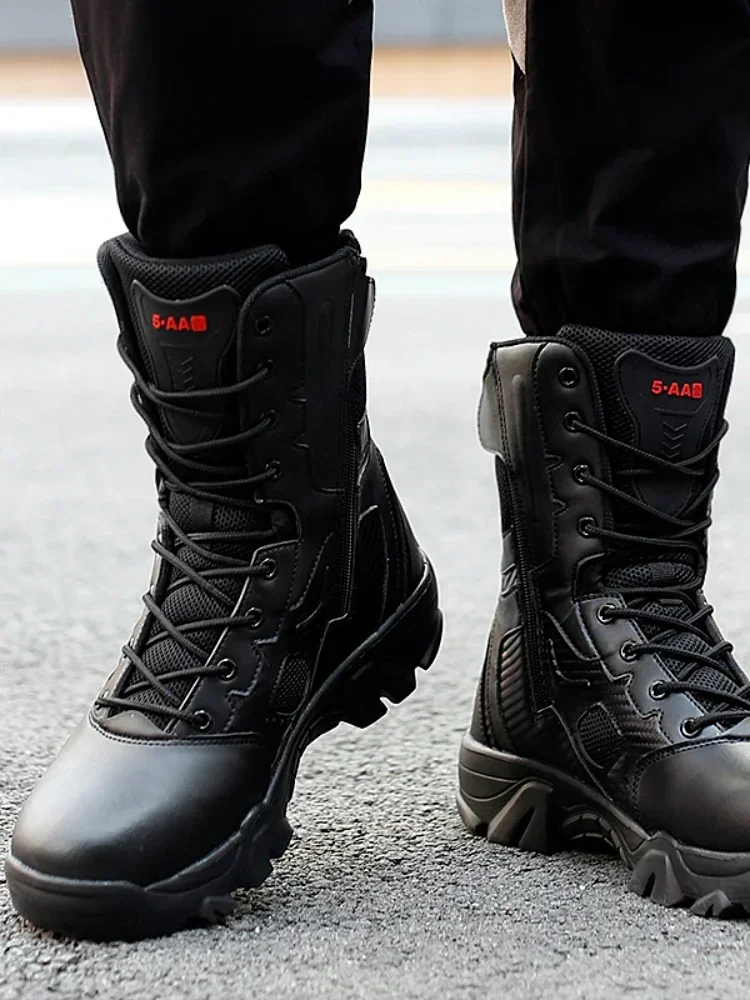 Men Tactical  Boots Mens Casual Shoes Leather SWAT Boot Motorcycle Ankle Combat Boots Black Botas