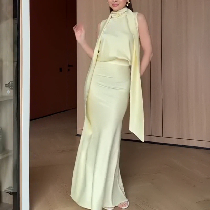 

Elegant Women's Simple Daily Skirt Set Spring/Summer Fashion Party Set Casual Solid Color Slimming Skirt Set