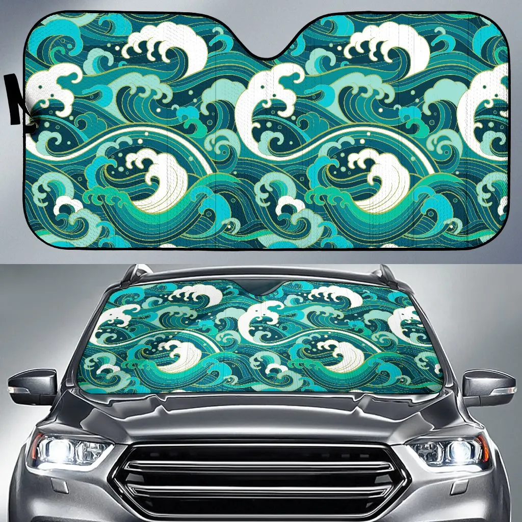 

Deep Sea Wave Surfing Pattern Print Car Sun Shade