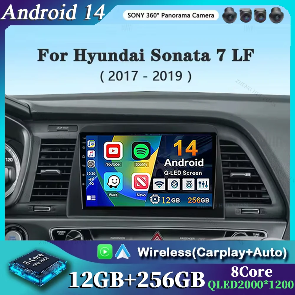 

Android 14 Carplay Авто Радио для Hyundai Sonata 7 LF 2017-2019 GPS Мультимедийный плеер Стерео 360 Камера 4G + Wi-Fi BT DSP 4G