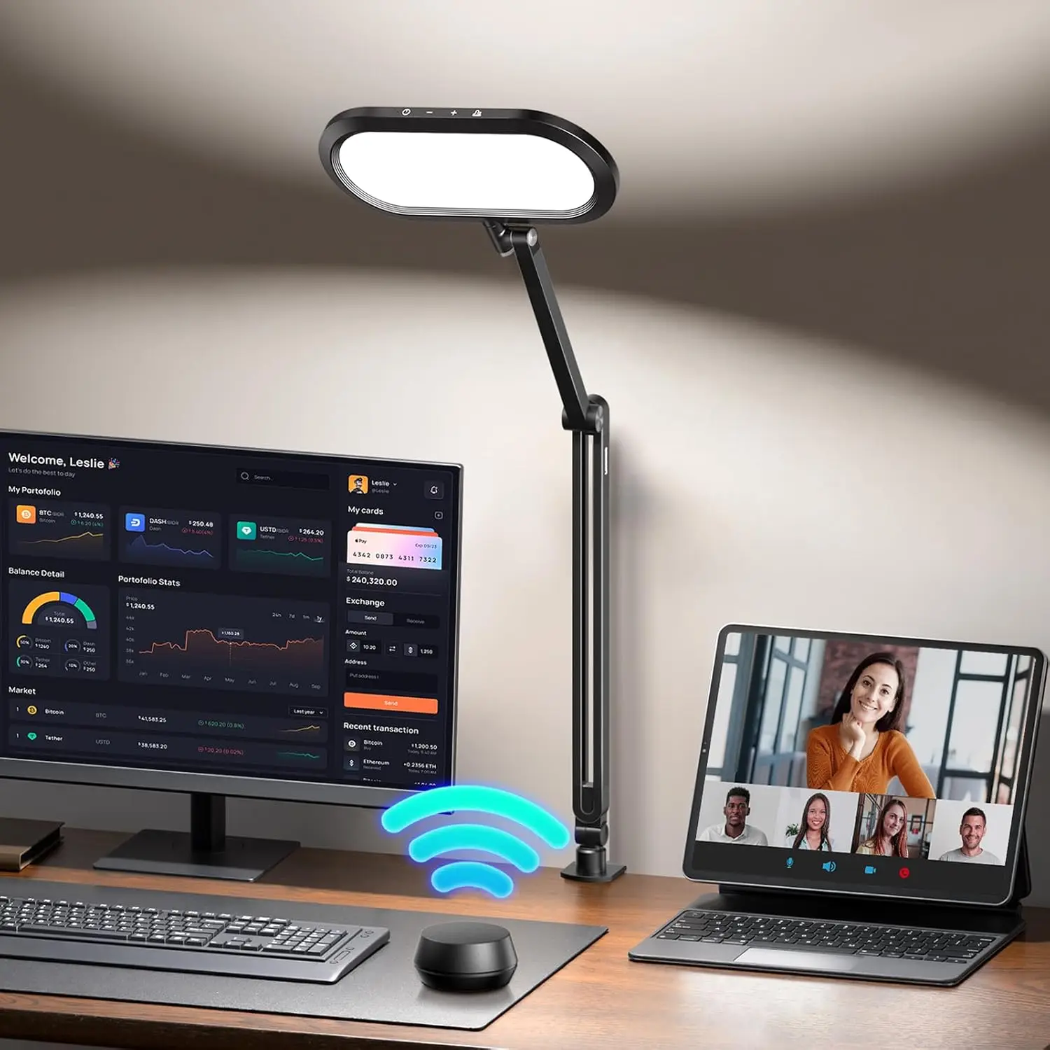 LED Desk Lamp with Stepless Dimmable Knob, Adjustable Arm Clip for Home Office, Video Recording, Study, Flicker-Free