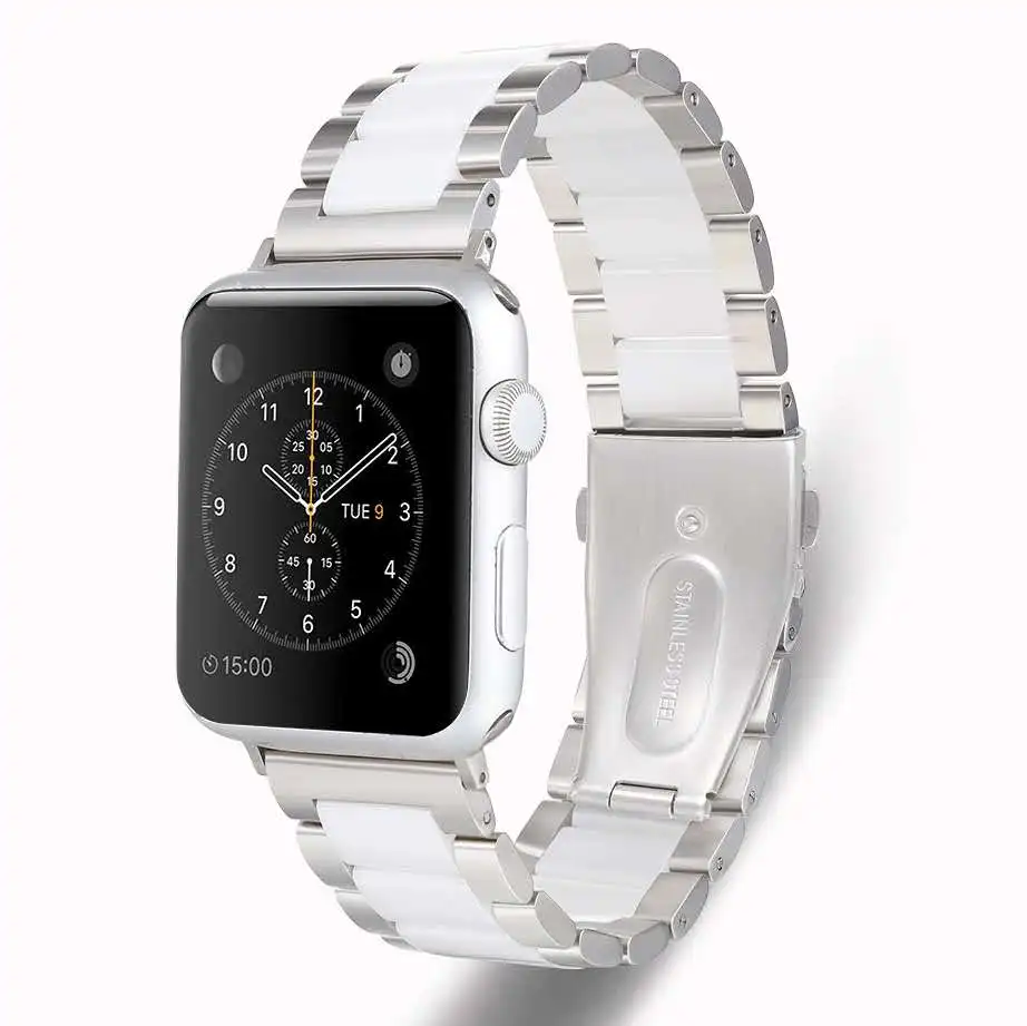 Metal+Ceramic strap for Apple watch 49mm 45mm 41mm 44mm 42mm 40mm Stainless Steel Bracelet band iWatch Ultra 9 8 7 6 5 4 SE band