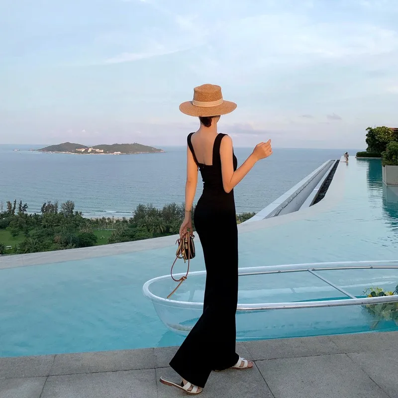 

Женский комплект одежды Ele с высокой талией, широкие брюки на бретельках, модное утягивающее длинное платье