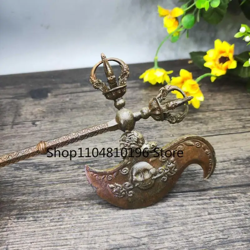 Retro Vajra Axe Dakini Handcrafted Nepalese Copper Ritual Tool Dorje Bell Vajra pestle Tantric Tibetan Buddhism