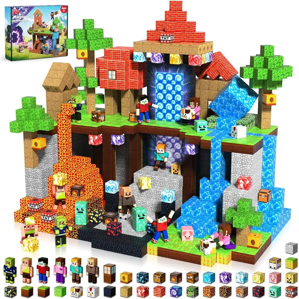 

210-Piece Magnetic Building Set with 8 Action Figures - 2025 STEM Toys for Kids, Christmas Gift Idea for Boys & Girls